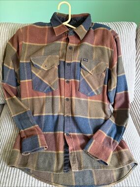 Brixton Plaid Fleece Shirt in Rust, Olive & Navy